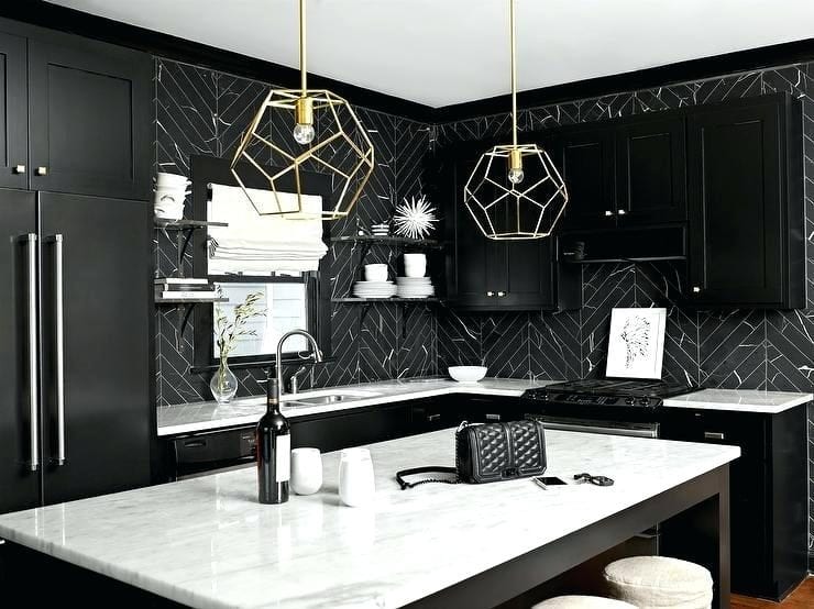 black kitchen backsplash