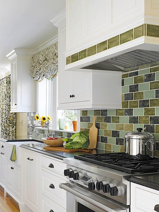 green backsplash on range hood
