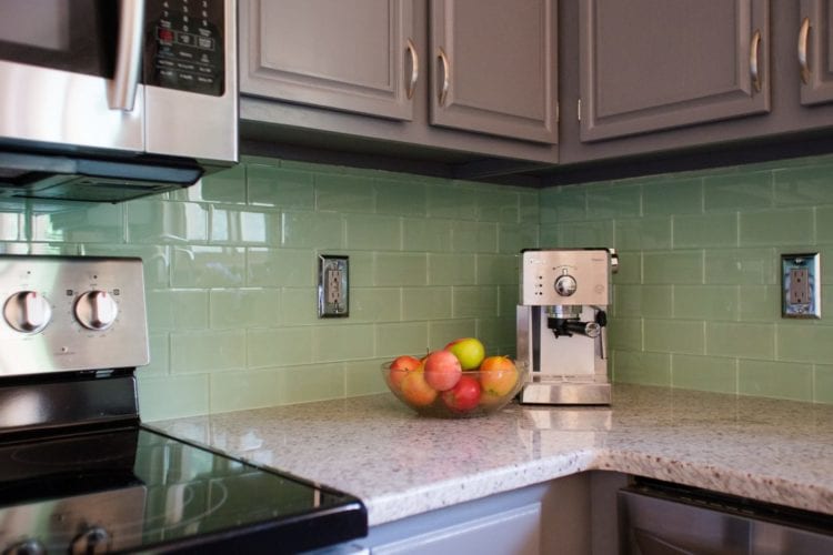 green tile kitchen backsplash