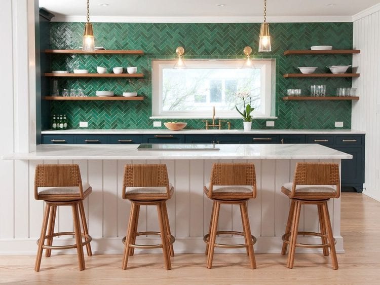 green tile kitchen backsplash