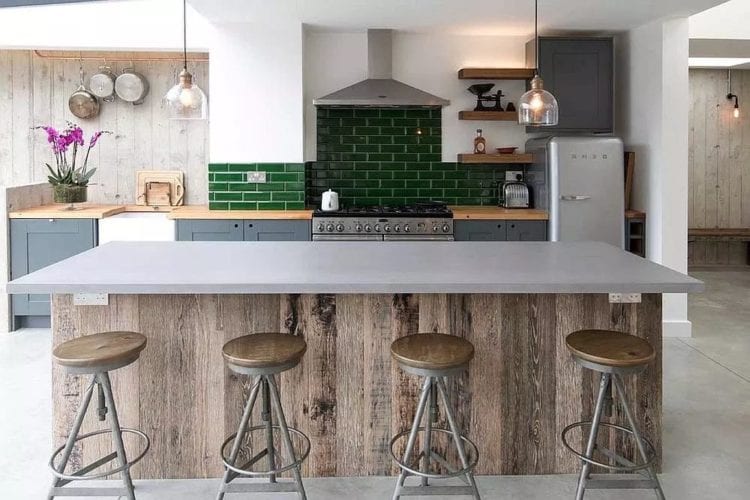 green subway tile backsplash