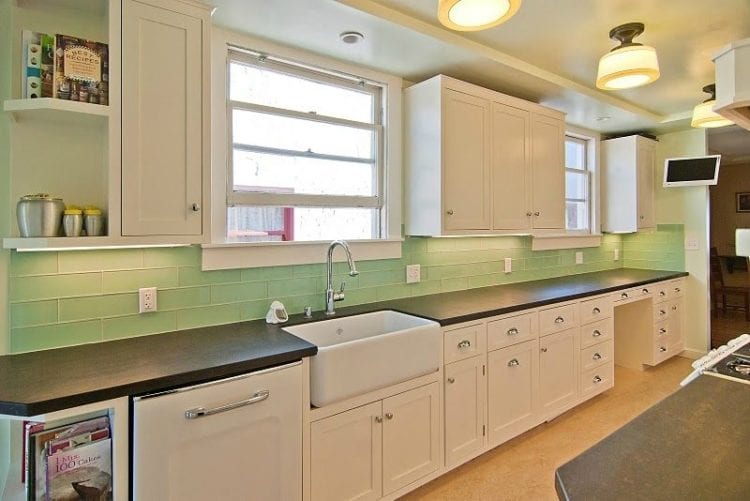 green tile kitchen backsplash