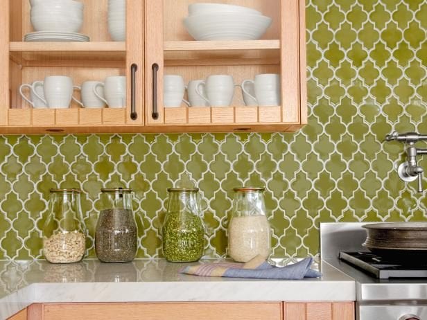 green contemporary kitchen backsplash