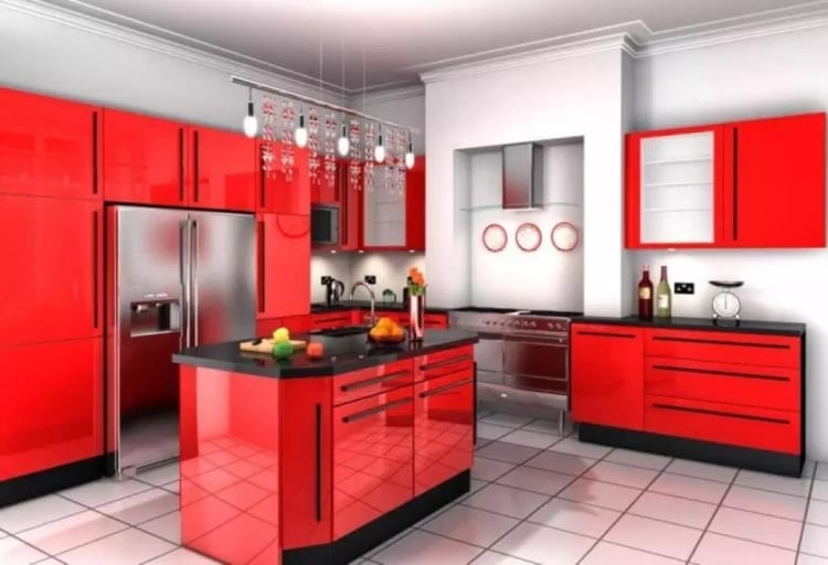 red kitchen island