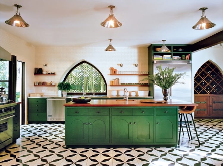 green kitchen island