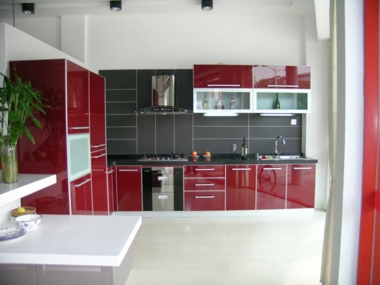 red kitchen red kitchen island