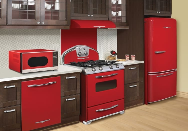 red appliances in the kitchen