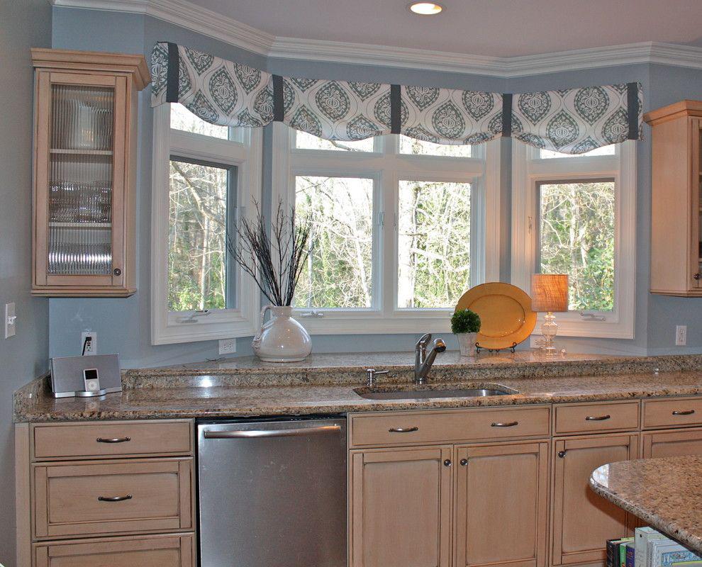 blue kitchen window treatment