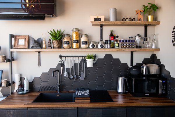 Black Hexagon Kitchen Backsplash