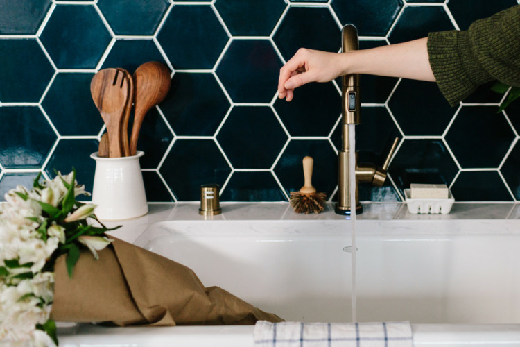 Blue Hexagon Kitchen Backsplash