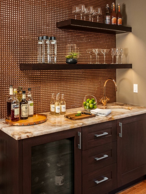 Copper Tiles Wet Bar Design
