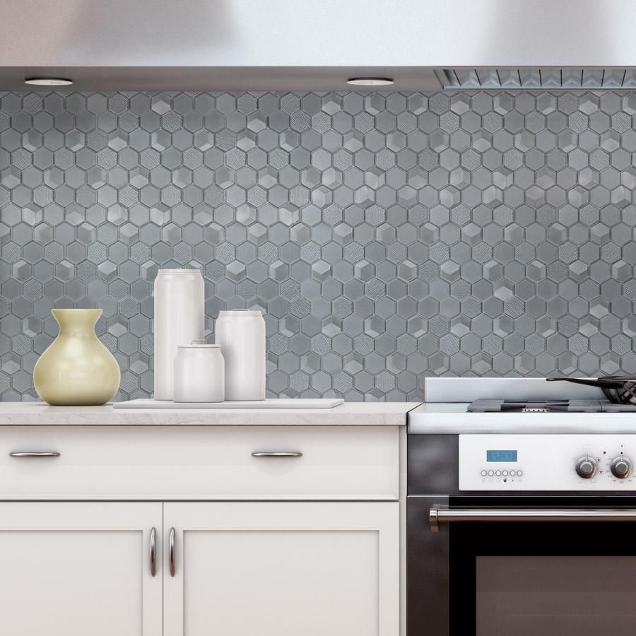 Hexagon Glass Mosaic Kitchen Backsplash