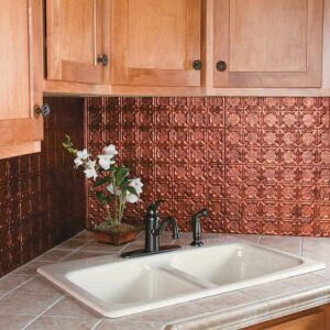 Kitchen Corner Sink with Copper Backsplash