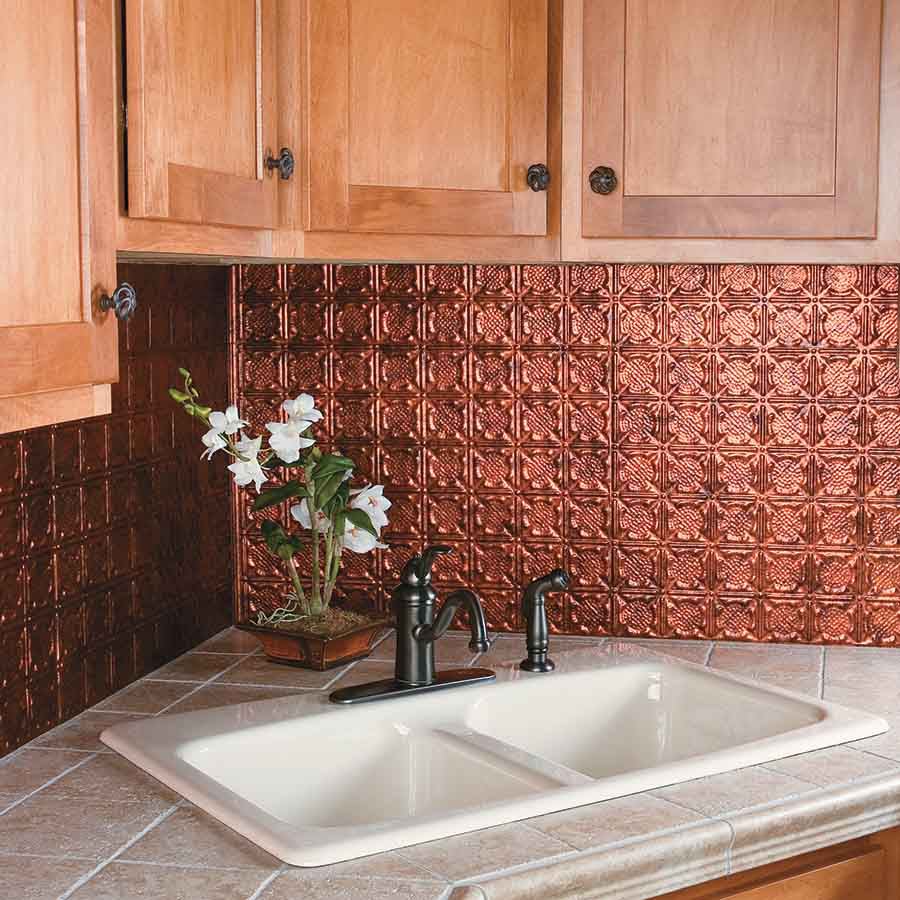 Kitchen Corner Sink with Copper Backsplash