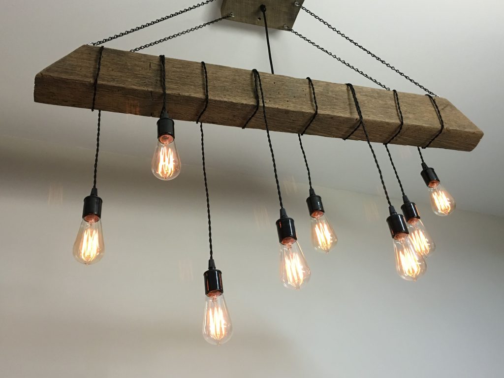 Rustic light fixture made from reclaimed barn wood