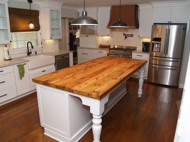 Reclaimed Heart Pine Wood Butcher Block Countertops