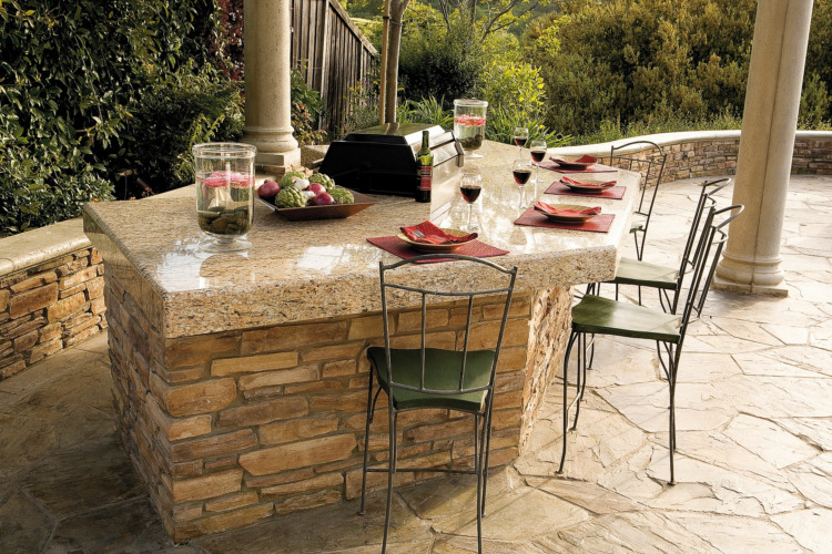 Thick Granite Top with Stone Bar