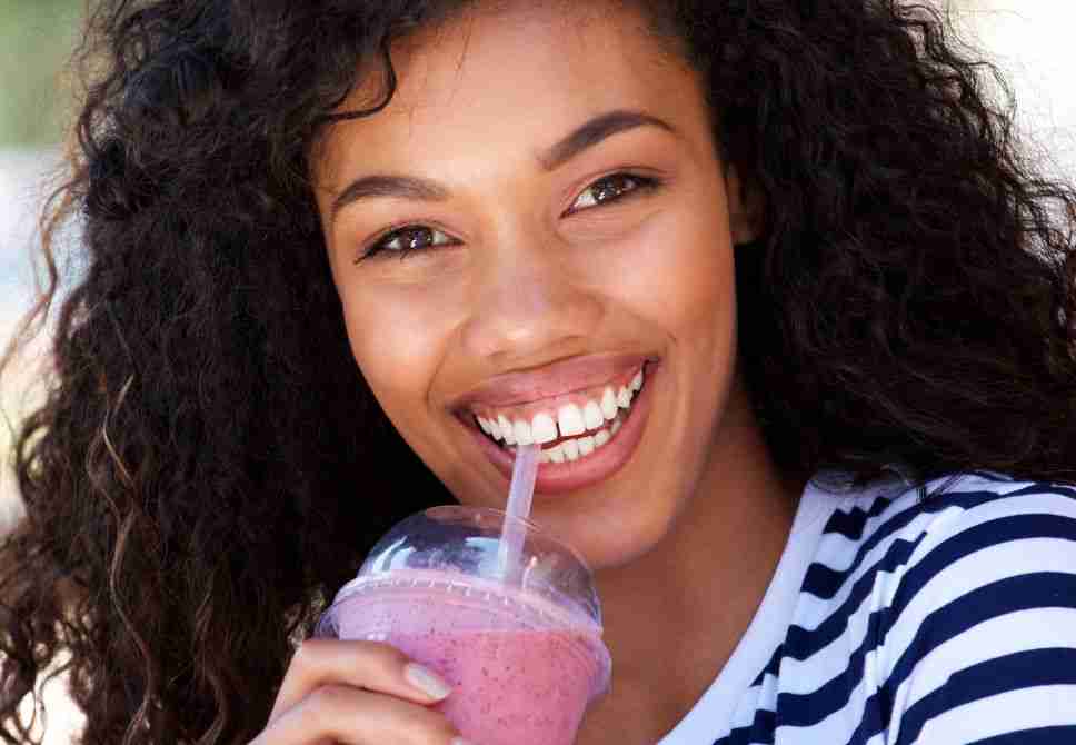 drinking smoothie