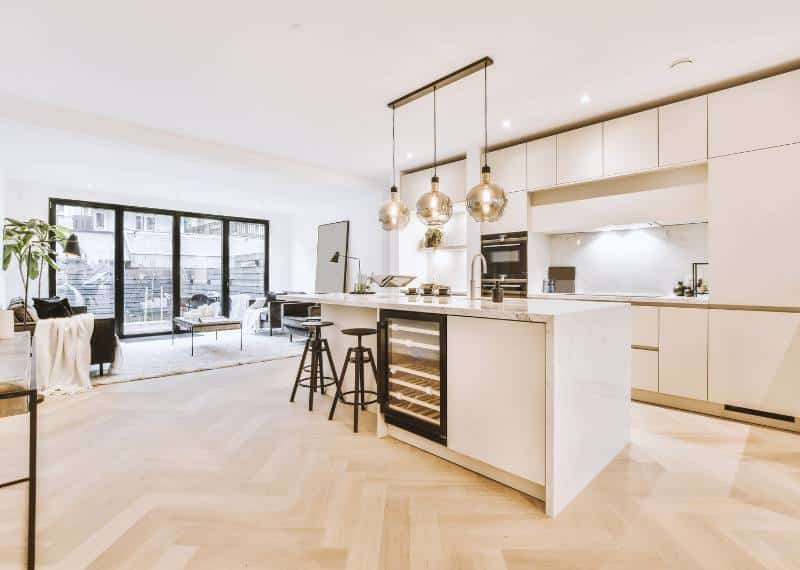 open kitchen with large Glass doors