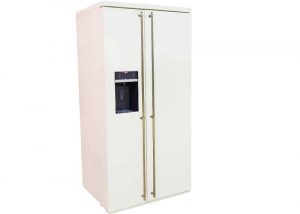 white fridge with gold handles