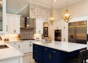 white kitchen with gold hardware