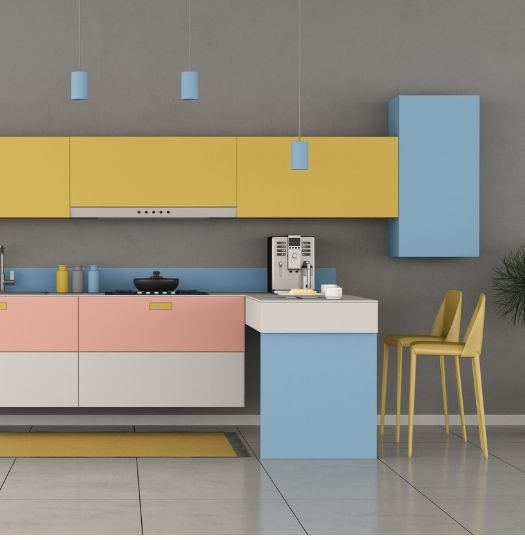 colorful kitchen peninsula