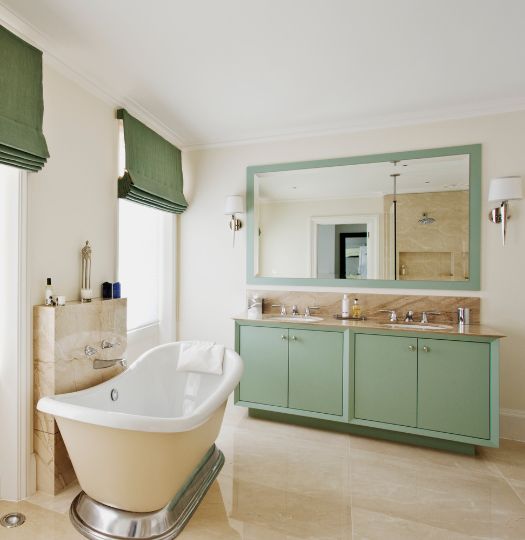 White bathroom green vanity